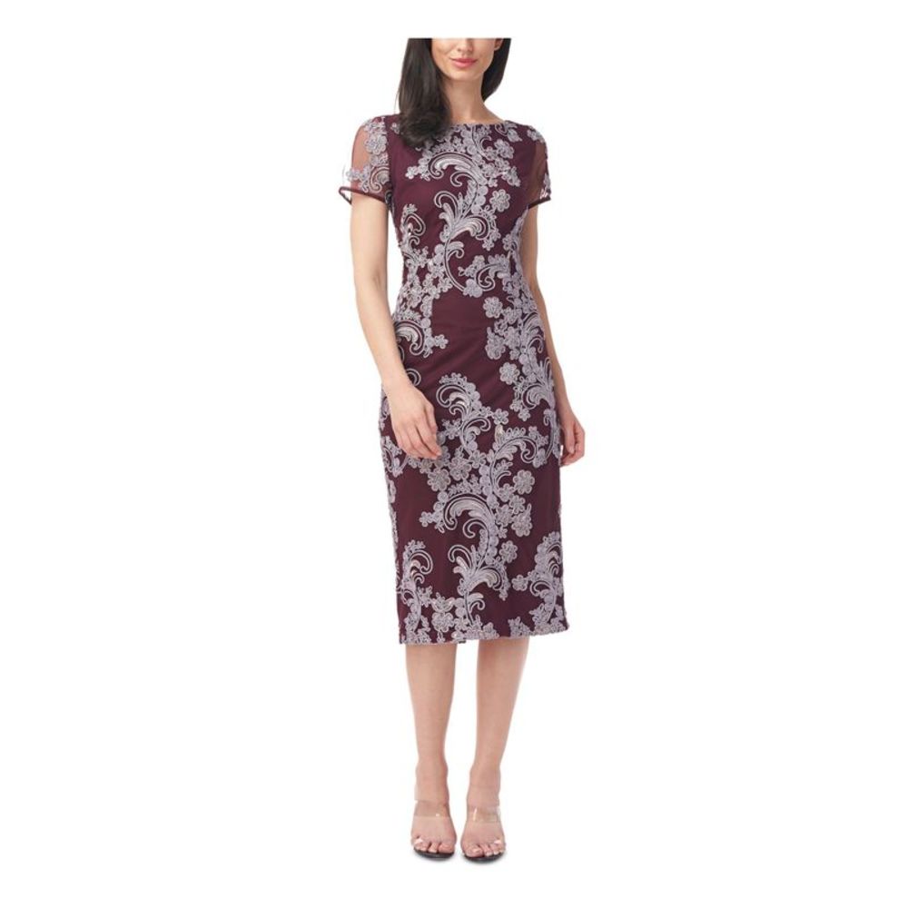 JS COLLECTION Womens Burgundy Soutache-trim Below The Knee Sheath Dress 12